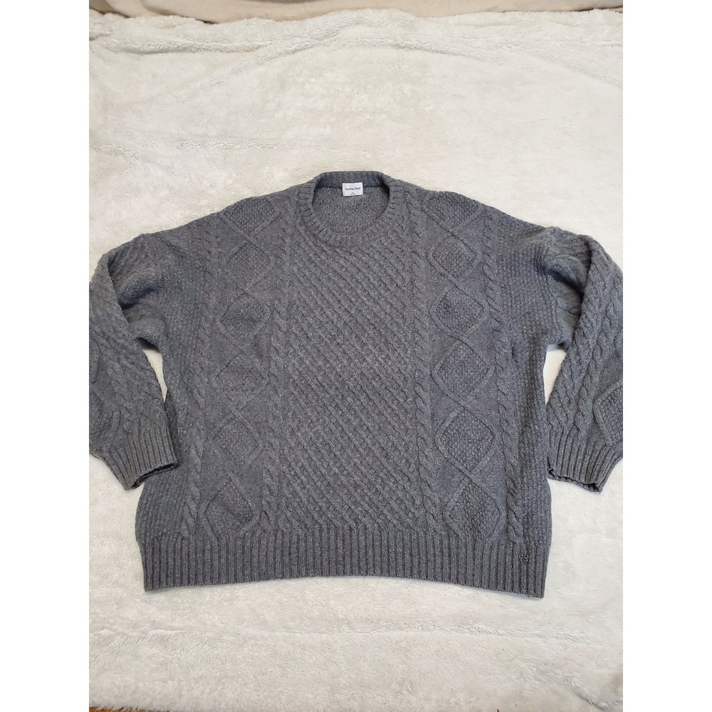 Gray Chunky Cable Knit‎ Merino Wool Fisherman Sweater Women XL Classic Modest